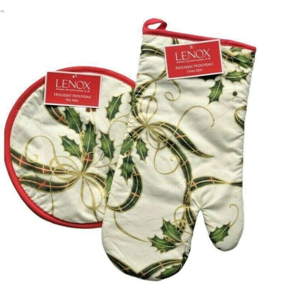 Lenox Christmas Oven Mitt Potholder Set of 2 Holiday Nouveau Hot Pad Quilted